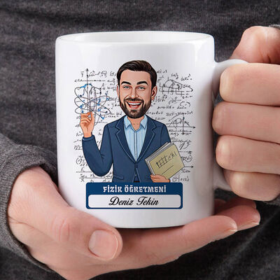 Erkek Fizik Öğretmeni Karikatürlü Bardak - 2