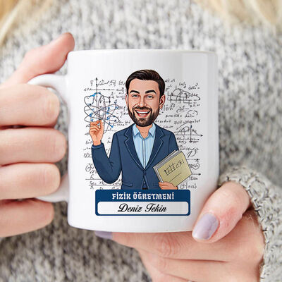 Erkek Fizik Öğretmeni Karikatürlü Bardak - 1