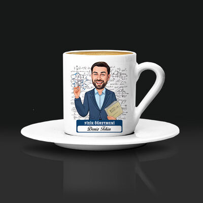 Erkek Fizik Öğretmeni Karikatürlü Kahve Fincanı - 1
