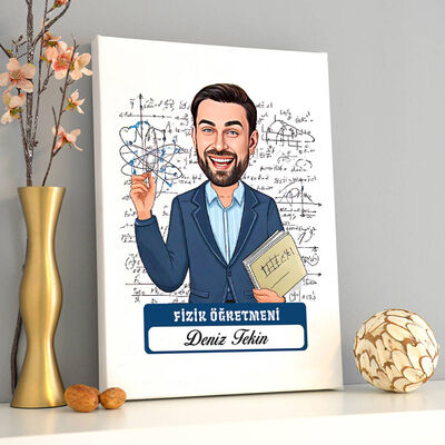 Erkek Fizik Öğretmeni Karikatürlü Tablo - 1