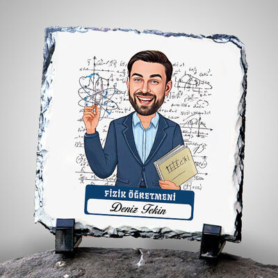 Erkek Fizik Öğretmeni Temalı Karikatürlü Taş - 1
