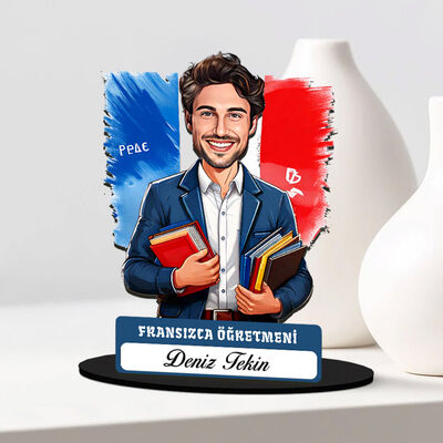Erkek Fransızca Öğretmeni Karikatürlü Biblo - 1