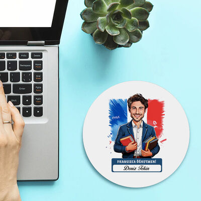 Erkek Fransızca Öğretmeni Temalı Karikatürlü Mousepad - 1