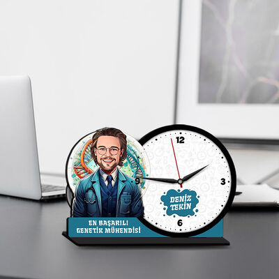Erkek Genetik Mühendisi Karikatürlü MDF Masa Saati - 1