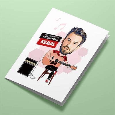 Erkek Gitarist Karikatürlü Tebrik Kartı - 1