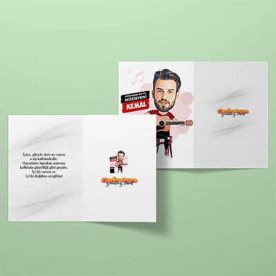 Erkek Gitarist Karikatürlü Tebrik Kartı - 2