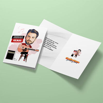 Erkek Gitarist Karikatürlü Tebrik Kartı - 3