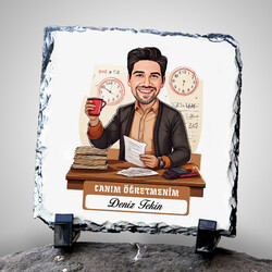 Erkek İçin Canım Öğretmenim Temalı Karikatürlü Taş