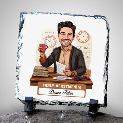 Erkek İçin Canım Öğretmenim Temalı Karikatürlü Taş - 1