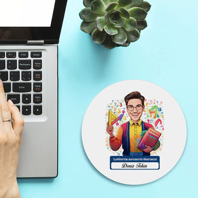 Erkek İlköğretim Matematik Öğretmeni Temalı Karikatürlü Mousepad - 1