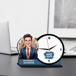 Erkek Influencer Karikatürlü MDF Masa Saati
