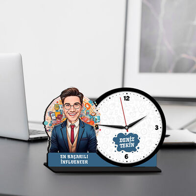 Erkek Influencer Karikatürlü MDF Masa Saati - 1