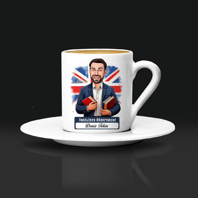 Erkek İngilizce Öğretmeni Karikatürlü Kahve Fincanı - 1