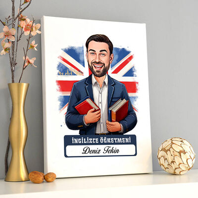Erkek İngilizce Öğretmeni Karikatürlü Tablo - 1