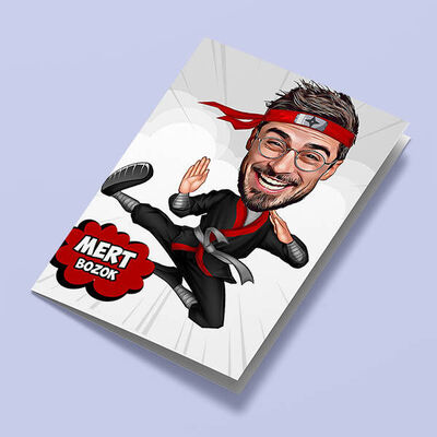 Erkek Karateci Karikatürlü Tebrik Kartı - 1