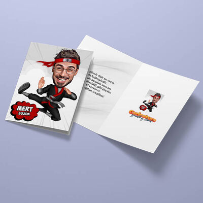Erkek Karateci Karikatürlü Tebrik Kartı - 3