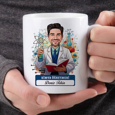 Erkek Kimya Öğretmeni Karikatürlü Bardak - 2