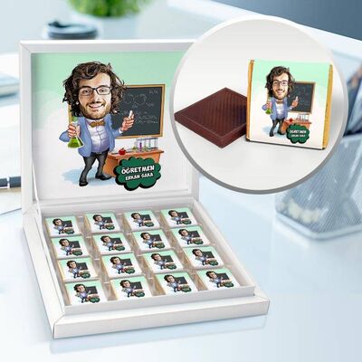 Erkek Kimya Öğretmeni Karikatürlü Çikolata Kutusu - 1