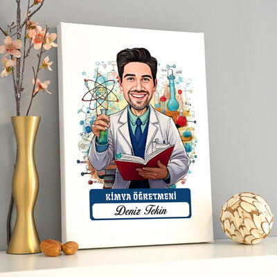 Erkek Kimya Öğretmeni Karikatürlü Tablo - 1