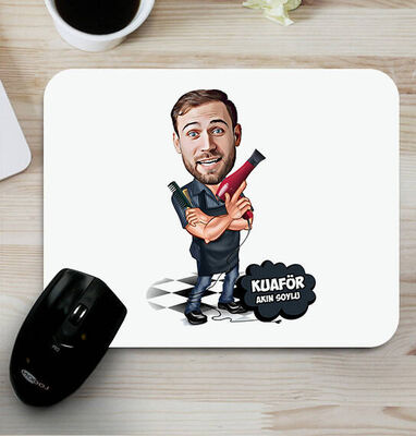 Erkek Kuaför Karikatürlü Mousepad - 1