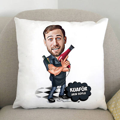 Erkek Kuaför Karikatürlü Yastık - 1