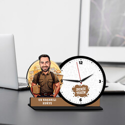 Erkek Kurye Karikatürlü MDF Masa Saati