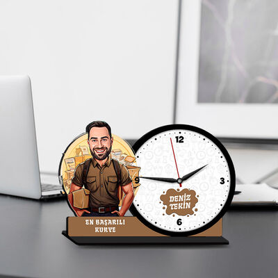 Erkek Kurye Karikatürlü MDF Masa Saati - 1