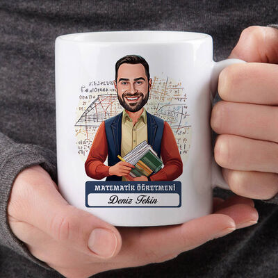 Erkek Matematik Öğretmeni Karikatürlü Bardak - 2
