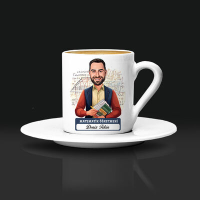 Erkek Matematik Öğretmeni Karikatürlü Kahve Fincanı - 1