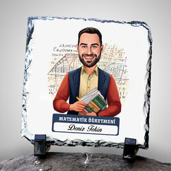 Erkek Matematik Öğretmeni Temalı Karikatürlü Taş