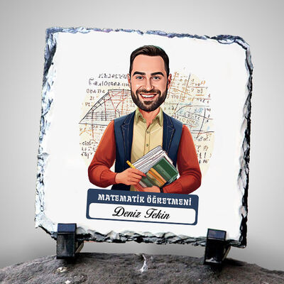 Erkek Matematik Öğretmeni Temalı Karikatürlü Taş - 1