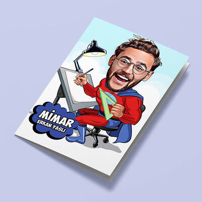 Erkek Mimar Karikatürlü Tebrik Kartı - 1