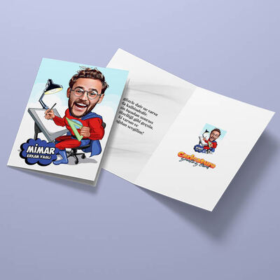 Erkek Mimar Karikatürlü Tebrik Kartı - 3