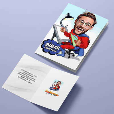 Erkek Mimar Karikatürlü Tebrik Kartı - 4