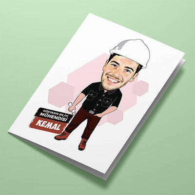 Erkek Mühendis Karikatürlü Tebrik Kartı - 1