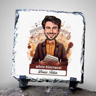 Erkek Müzik Öğretmeni Temalı Karikatürlü Taş - 1