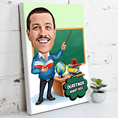 Erkek Öğretmen İçin Karikatürlü Kanvas Tablo - 1
