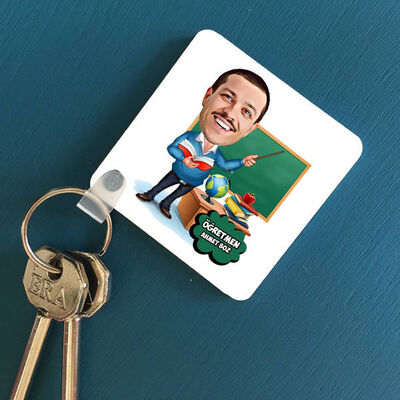Erkek Öğretmen Karikatürlü Anahtarlık - 1