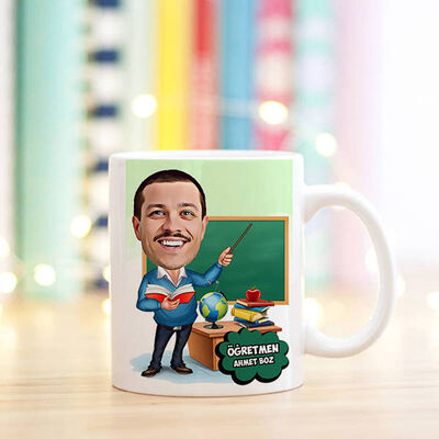 Erkek Öğretmen Karikatürlü Kupa Bardak - 1
