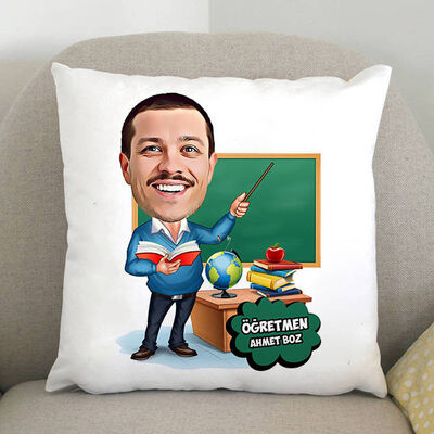 Erkek Öğretmen Karikatürlü Yastık - 1