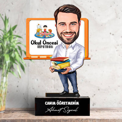 Erkek Okul Öncesi Öğretmenlerine Hediye Karikatürlü Biblo - 1