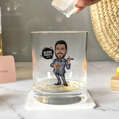 Erkek Patron Karikatürlü Viski Bardağı - 2