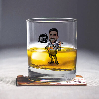 Erkek Patron Karikatürlü Viski Bardağı - 1