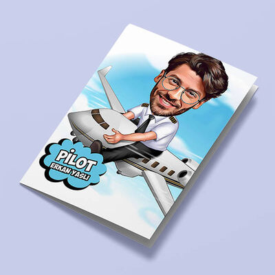 Erkek Pilot Karikatürlü Tebrik Kartı - 1