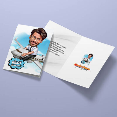 Erkek Pilot Karikatürlü Tebrik Kartı - 3