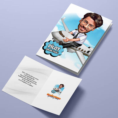 Erkek Pilot Karikatürlü Tebrik Kartı - 4