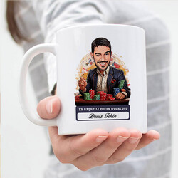 Erkek Poker Oyuncusu Karikatürlü ve İsimli Kupa Bardak - 3