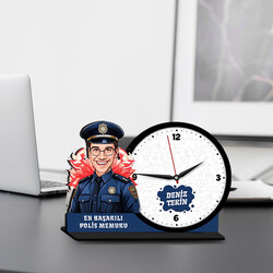 Erkek Polis Memuru Karikatürlü MDF Masa Saati