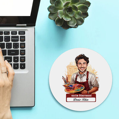 Erkek Resim Öğretmeni Temalı Karikatürlü Mousepad - 1