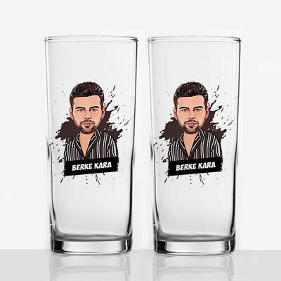 Erkek Sevgiliye Hediye Karikatürlü İkili Rakı Bardağı - 1